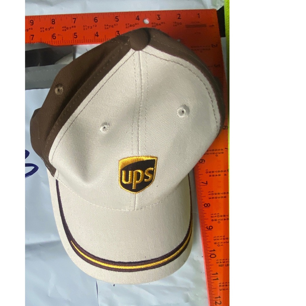 UPS Logo Baseball Cap Hat White Brown Gold Embroidered Adjustable Strapback